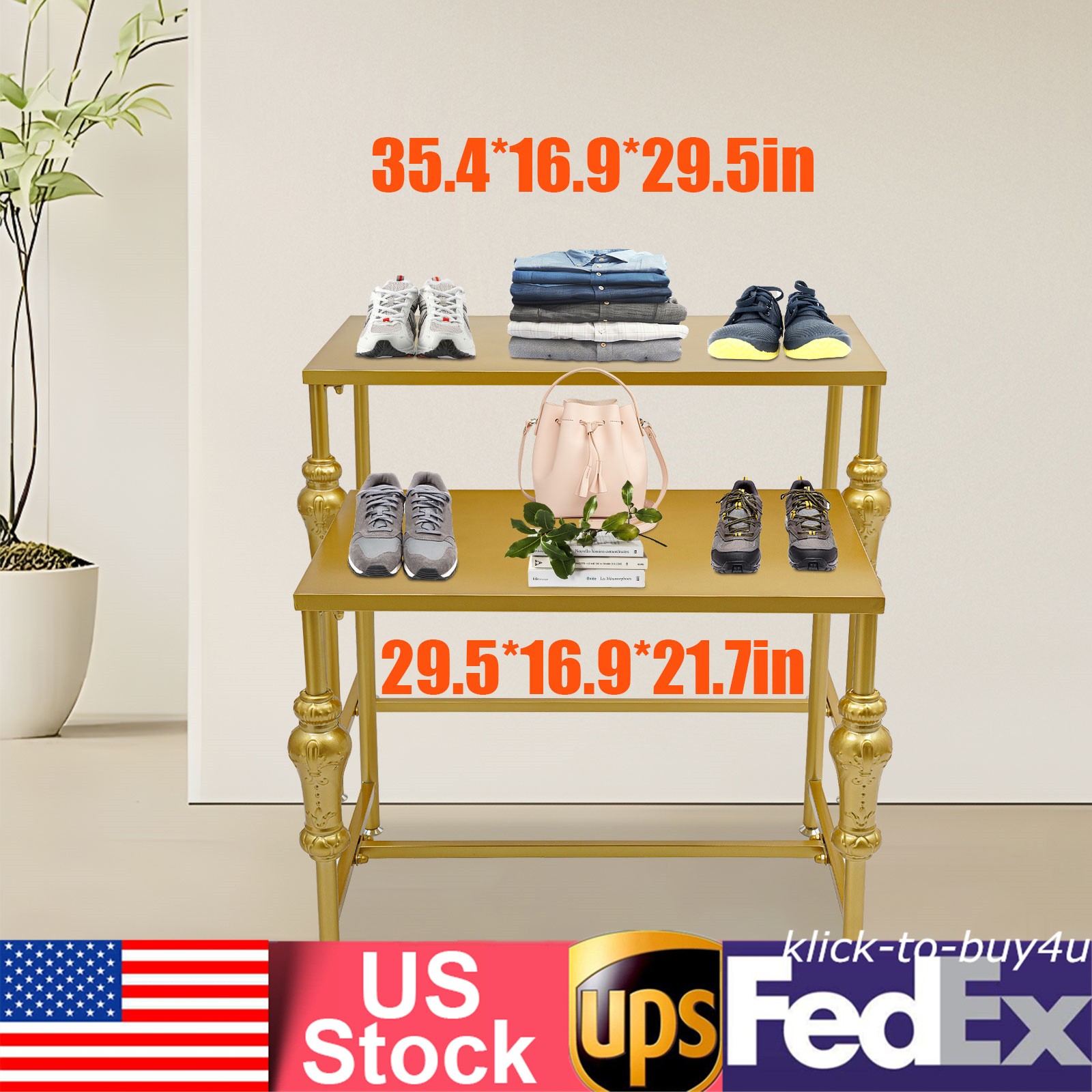 2-tier Gold Elegant Display Table Handbag Display Stand Racks For Jewelry Shoes