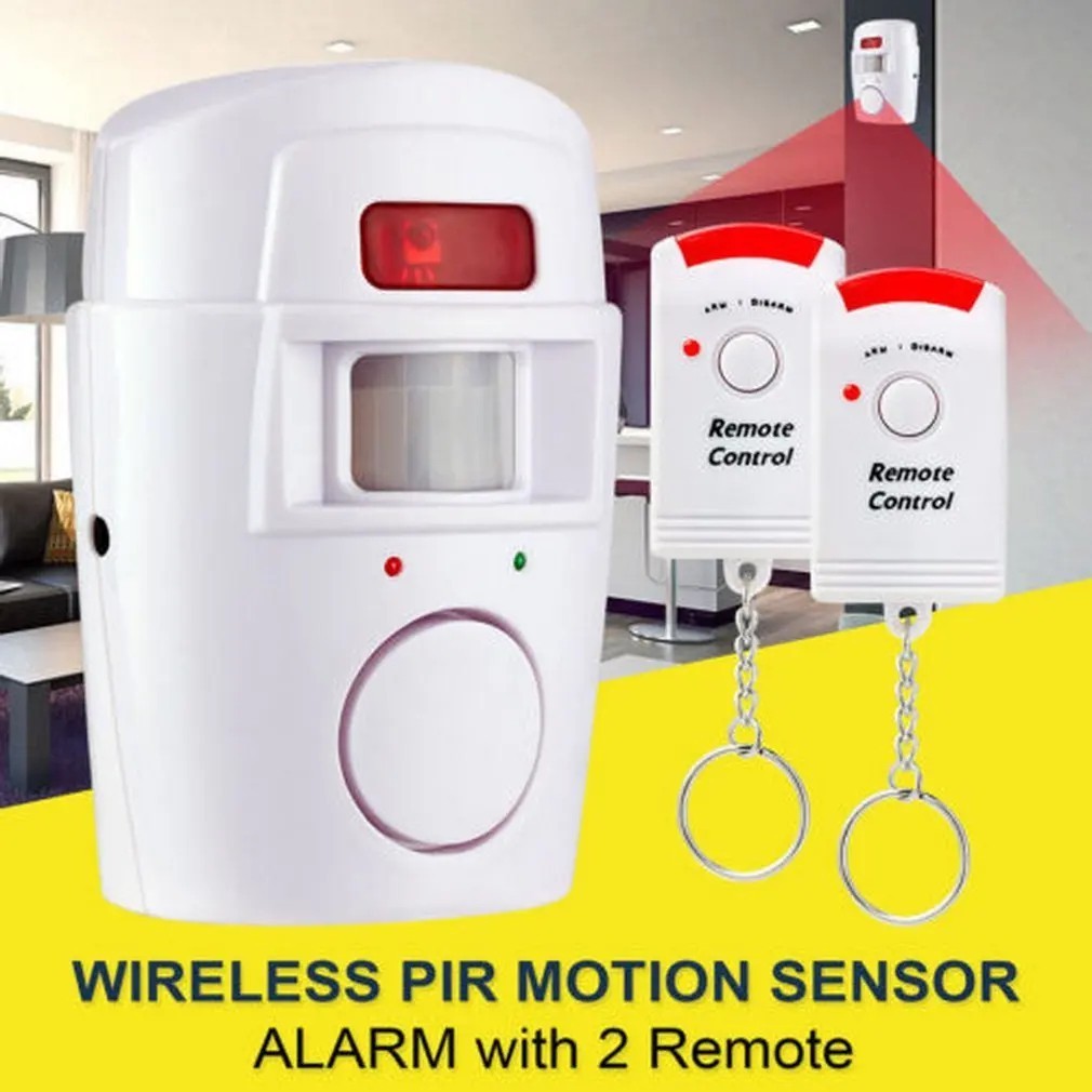 SENSOR MOTION PIR WIRELESS ALARM WITH 2 REMOTE CONTROLS SHED GARAGE HOME CARAVAN