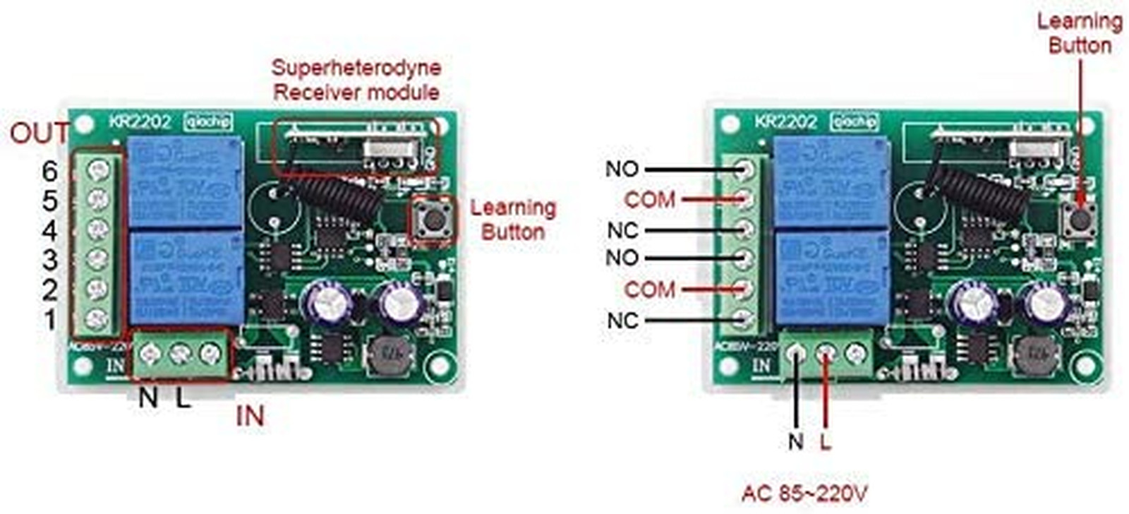110V 120V 220V Wireless RF Remote Control Relay Switch Universal 2-Channel 433Mh