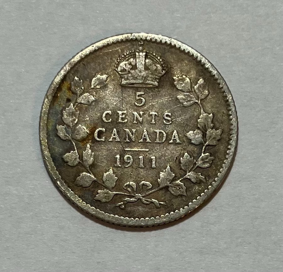 1911 Canada Silver 5 Cents