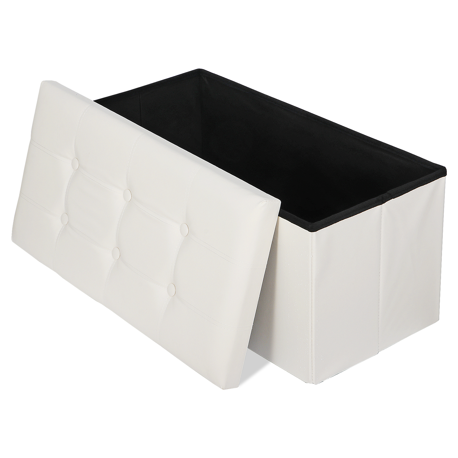 Durable 30" Ottoman Storage Bench Chest Folding Footstool W/Removable Lid Beige