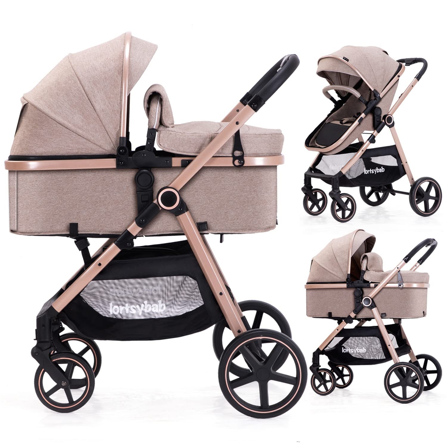2-in-1 Baby Stroller - Folding Infant Newborn Pram Stroller with Reversible S...
