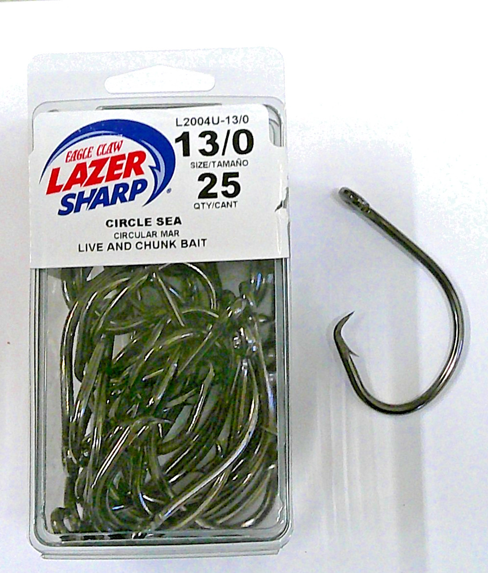 New 25 pk Eagle Claw Lazer Sharp Heavy Duty Fishing Circle Sea Hooks L2004U-13/0
