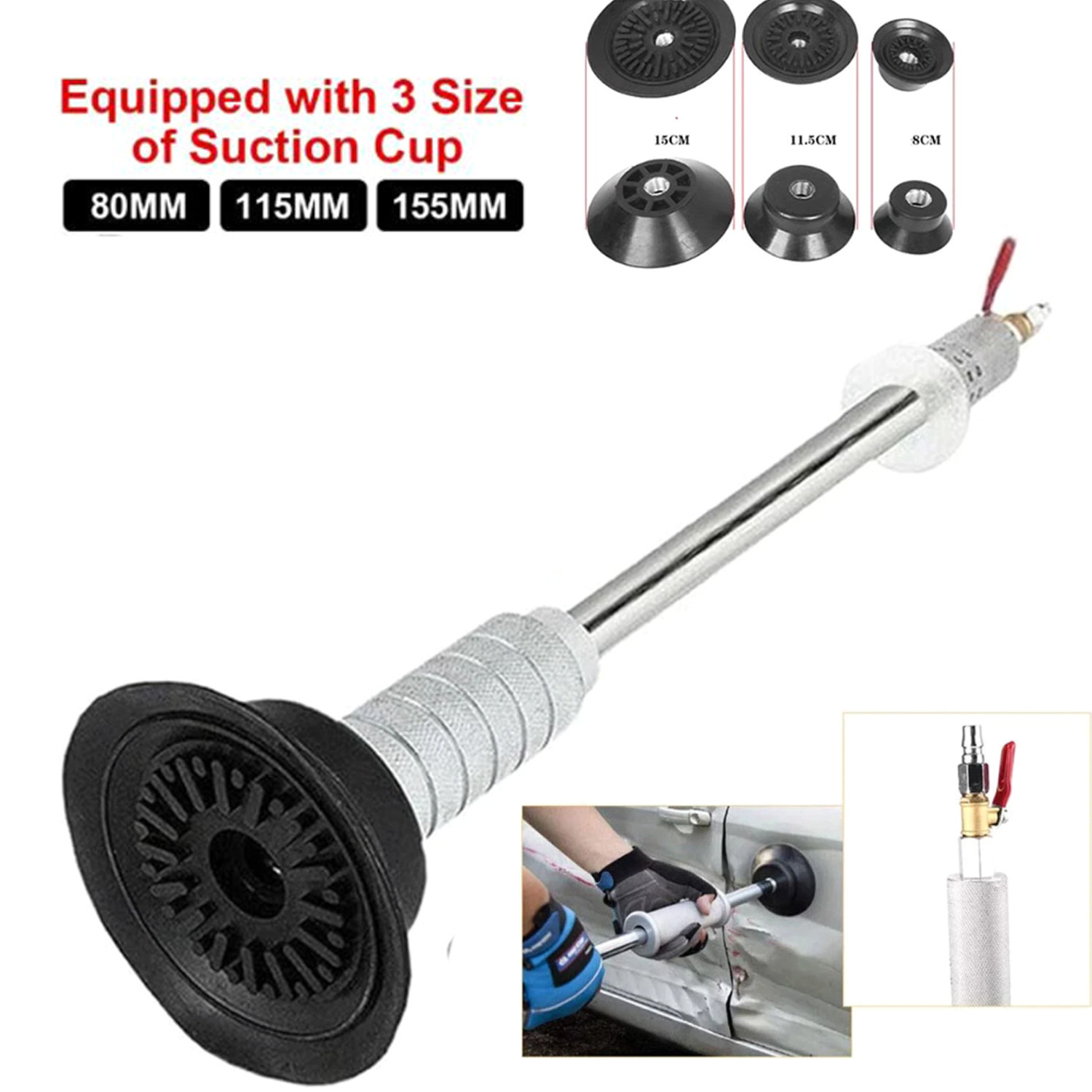 Upgraded Car Dent Air Pneumatic Dent Puller Car Auto Body Repair 3PCS Suction