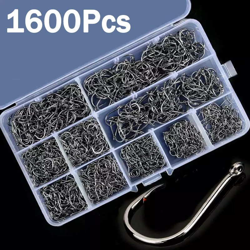 Carbon Steel Fishing Hooks 50-1600pcs, Circle Hooks Assortment for Fishing NEW