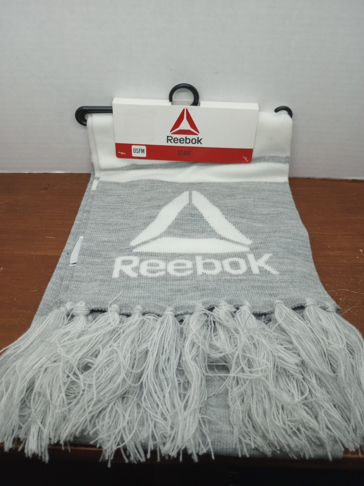 Reebok Scarf Spellout Unisex Tassel Fringe Gray And White Brand New