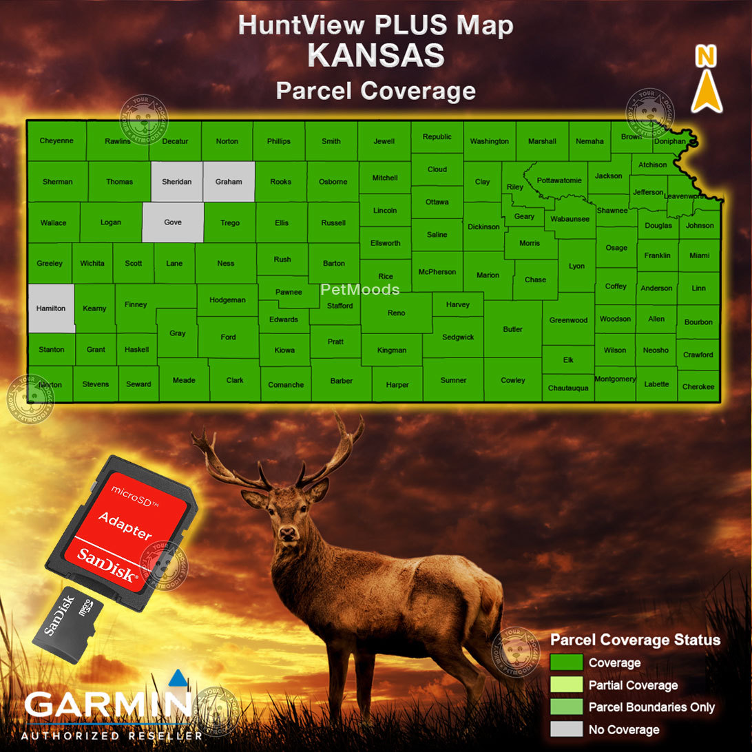 Garmin HuntView PLUS KANSAS Map - MicroSD Birdseye Satellite Imagery 24K Hunt