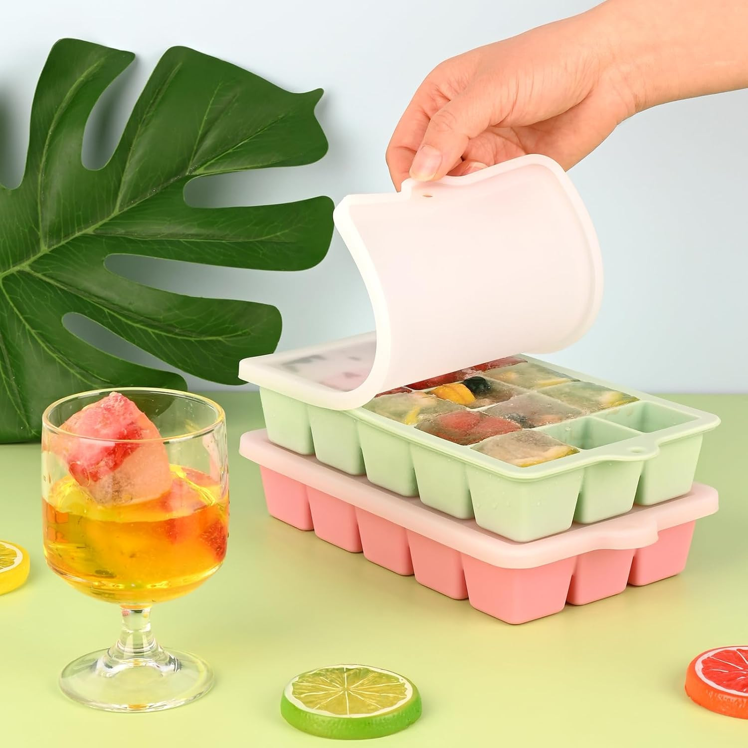2 Pack Silicone Ice Cube Tray, Medium Size Ice Cube Trays for Freezer, Stackable