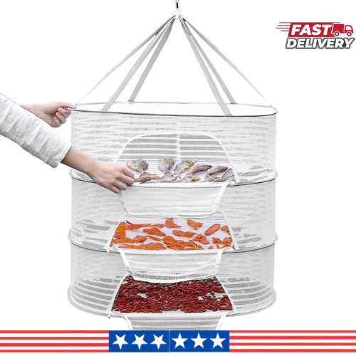 3-Tier Hanging Mesh Drying Rack for Herbs Buds Flowers Veggies Fish Clothes