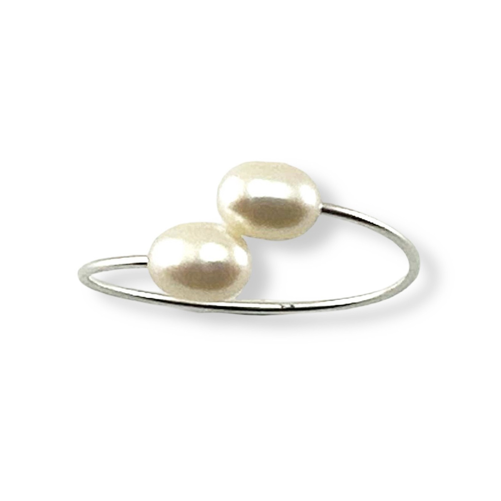 Solid Sterling Silver .925 Twin White Freshwater Pearl Cocktail Ring