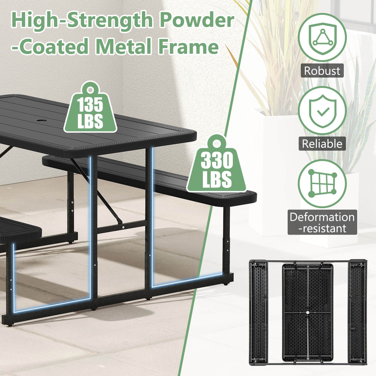Picnic Table Bench Set for 2-4 People Outdoor Rectangular Camping Dining Table