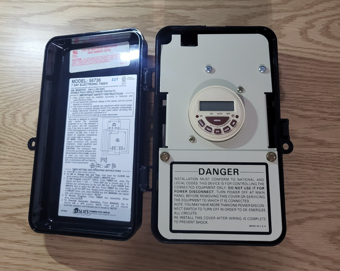 Pb374E Timer, 240V 7-Day Digital Panel Mount Pool/ Spa Timer w/ Rainproof  Cover