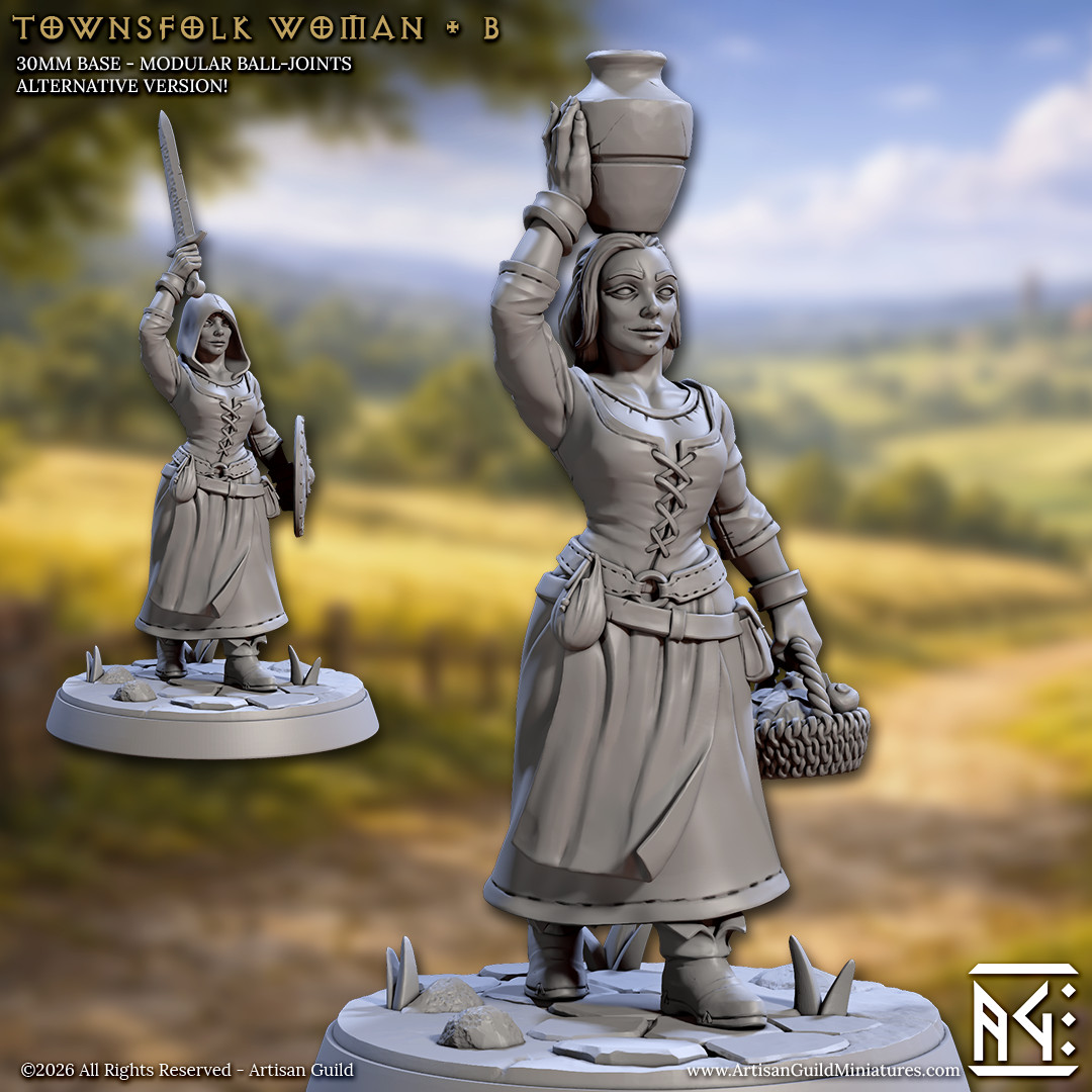 Townsfolk Woman - Forager Shopper Guard - Artisan Guild - Dungeons and Dragons