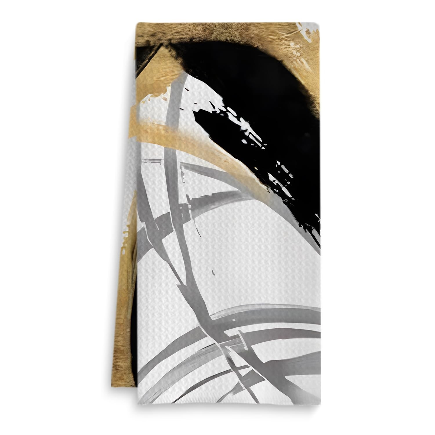 Modern Black and Gold Kitchen Towel, Abstract Black White and Gold Hand Towel...