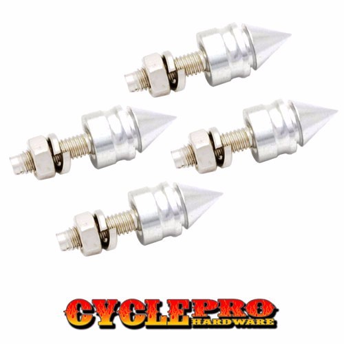 4 Silver F Spike Billet Aluminum License Plate Frame Tag Bolts Screws for Harley