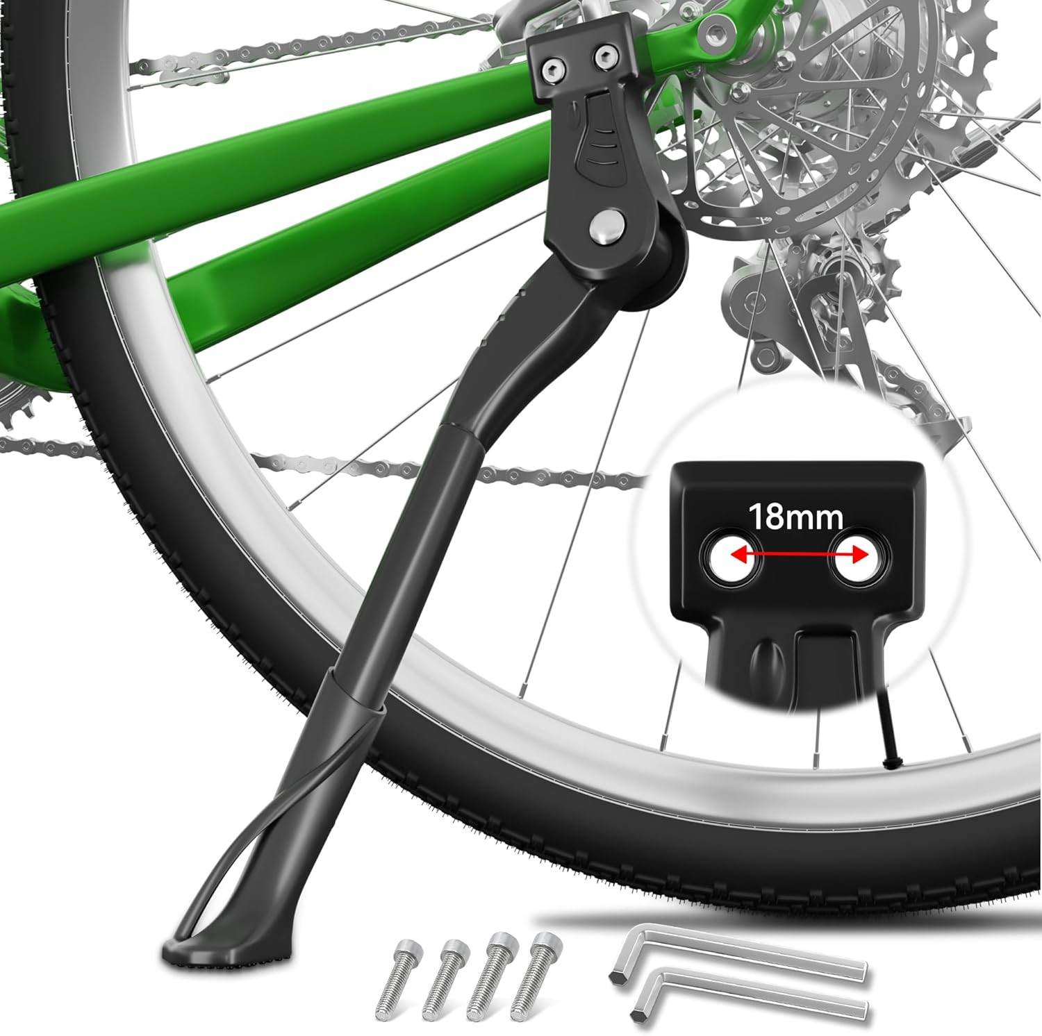 Bike Kickstand 18Mm Hole Spacing for 26-29 Inch Adult Bike, Adjustable Aluminum
