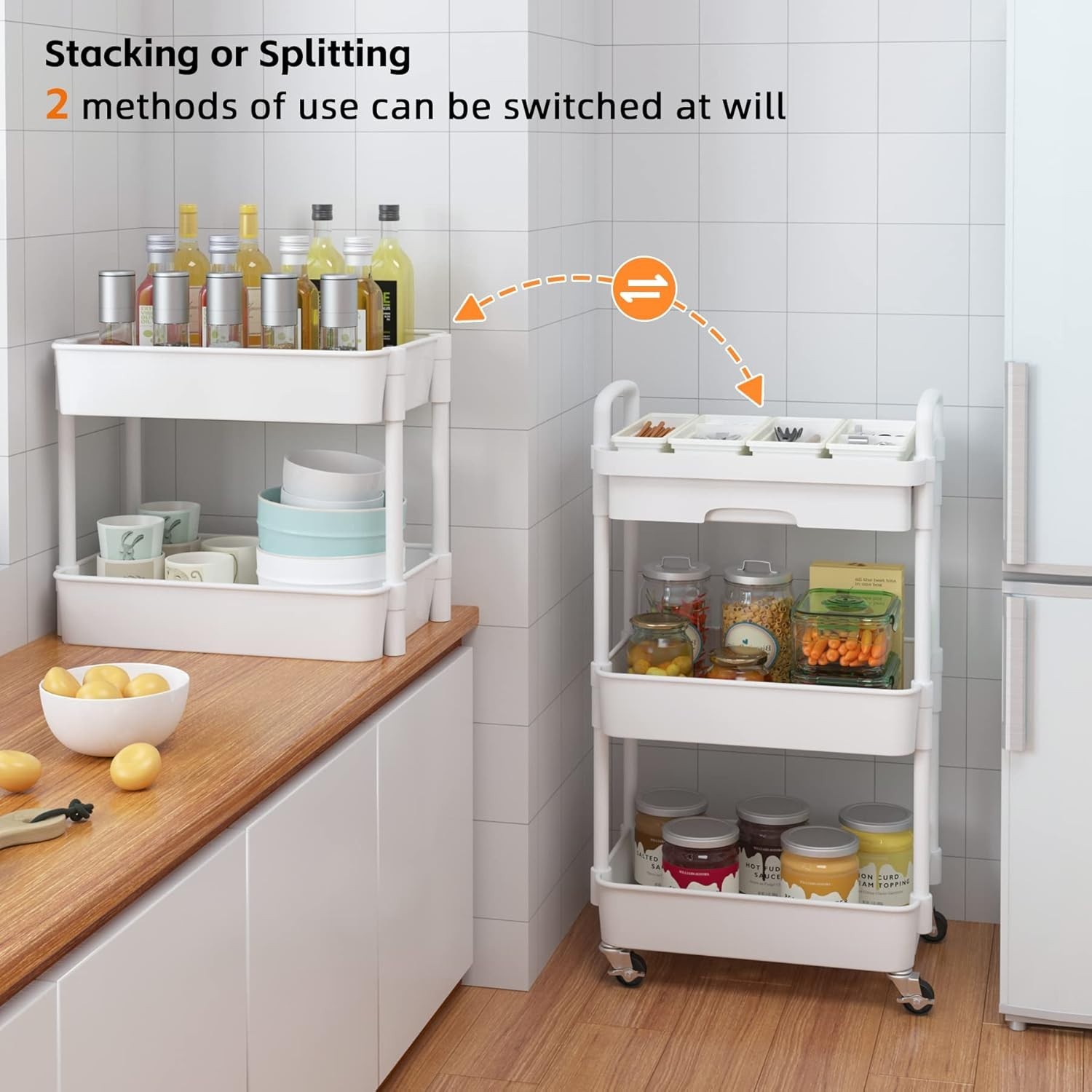 Chic Multi-Functional Rolling Cart with Drawer - Ideal for Kitchen & Bathroom