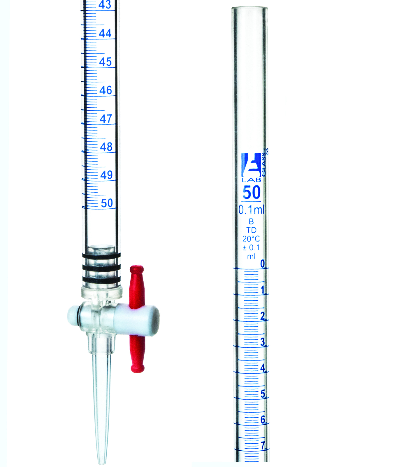 Acrylic Burette, 50mL - Class B - PTFE Stopcock - 0.1mL Grad. - Eisco Labs