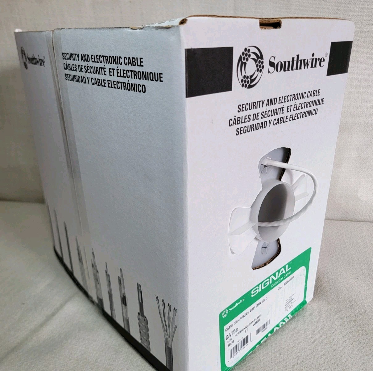 Southwire 1000 ft. White 24/4 Gauge/Pair CAT5e UTP CMR Data Cable 1000 ft. - NIB