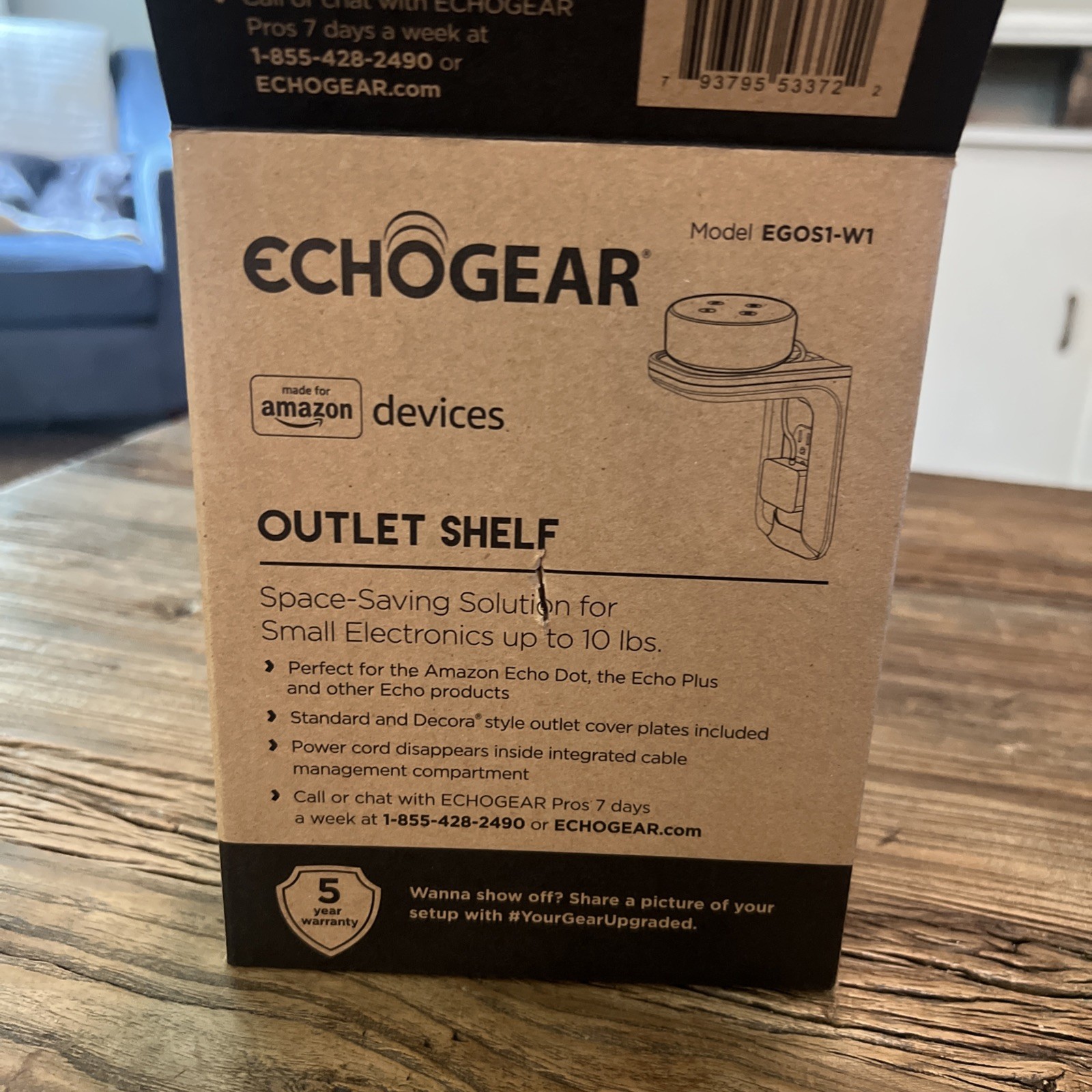 New! ECHOGEAR Model ECHOS1-WI White Outlet Shelf for Small Electronics Up 10 lbs