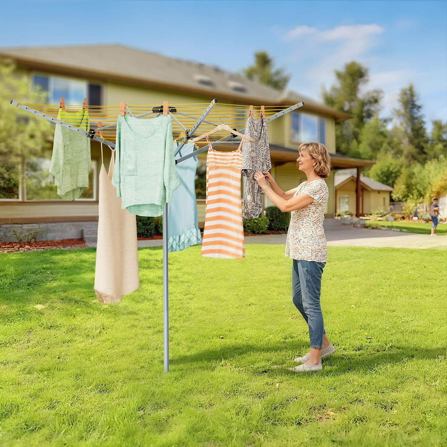 Rotary Clothesline Outdoor Umbrella Drying Rack | Adjustable Height Retractable