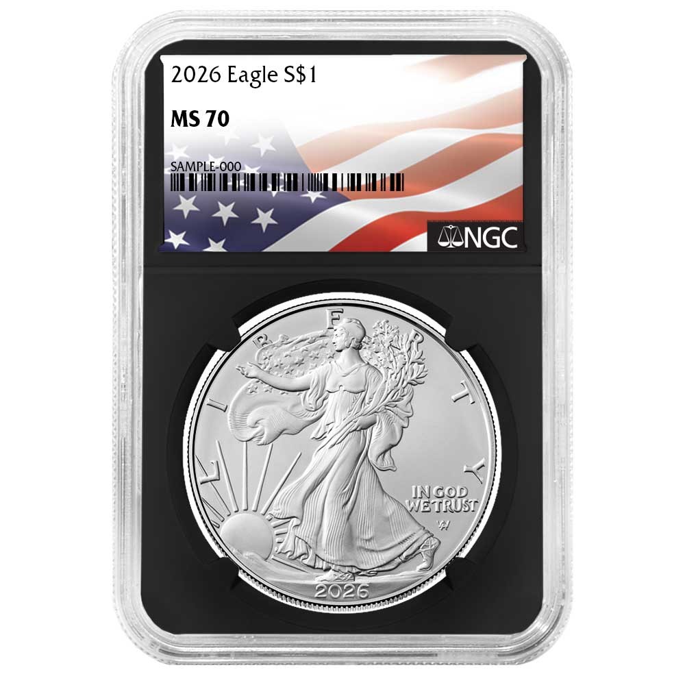 2026 $1 American Silver Eagle NGC MS70 Flag Label Retro Core