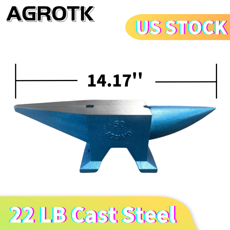 AGT 22LB Cast Steel Anvil Blacksmith Heat Treated Long Round Horn