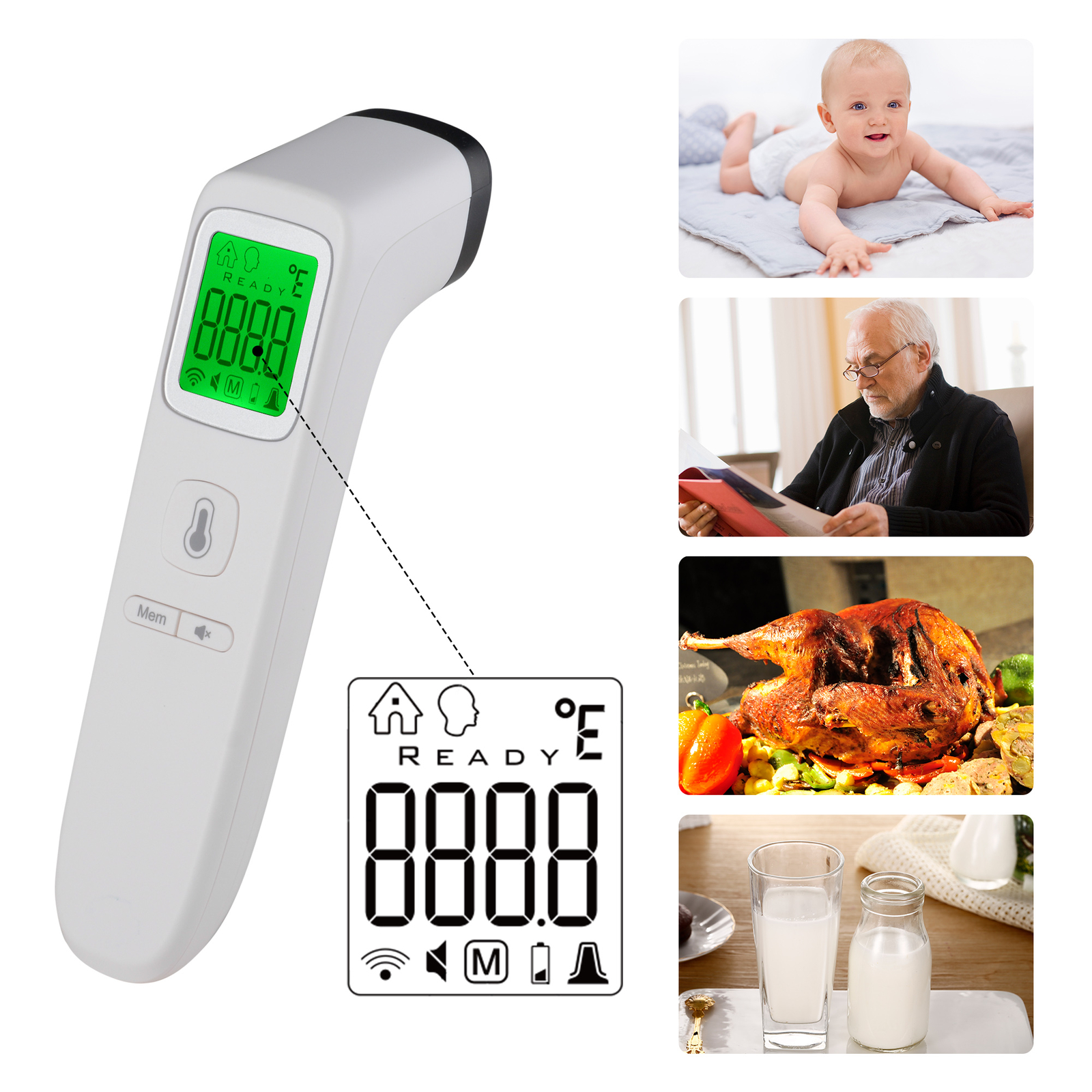 10 Pack No Contact Digital Infrared Thermometer Temperature Gun Memory Function