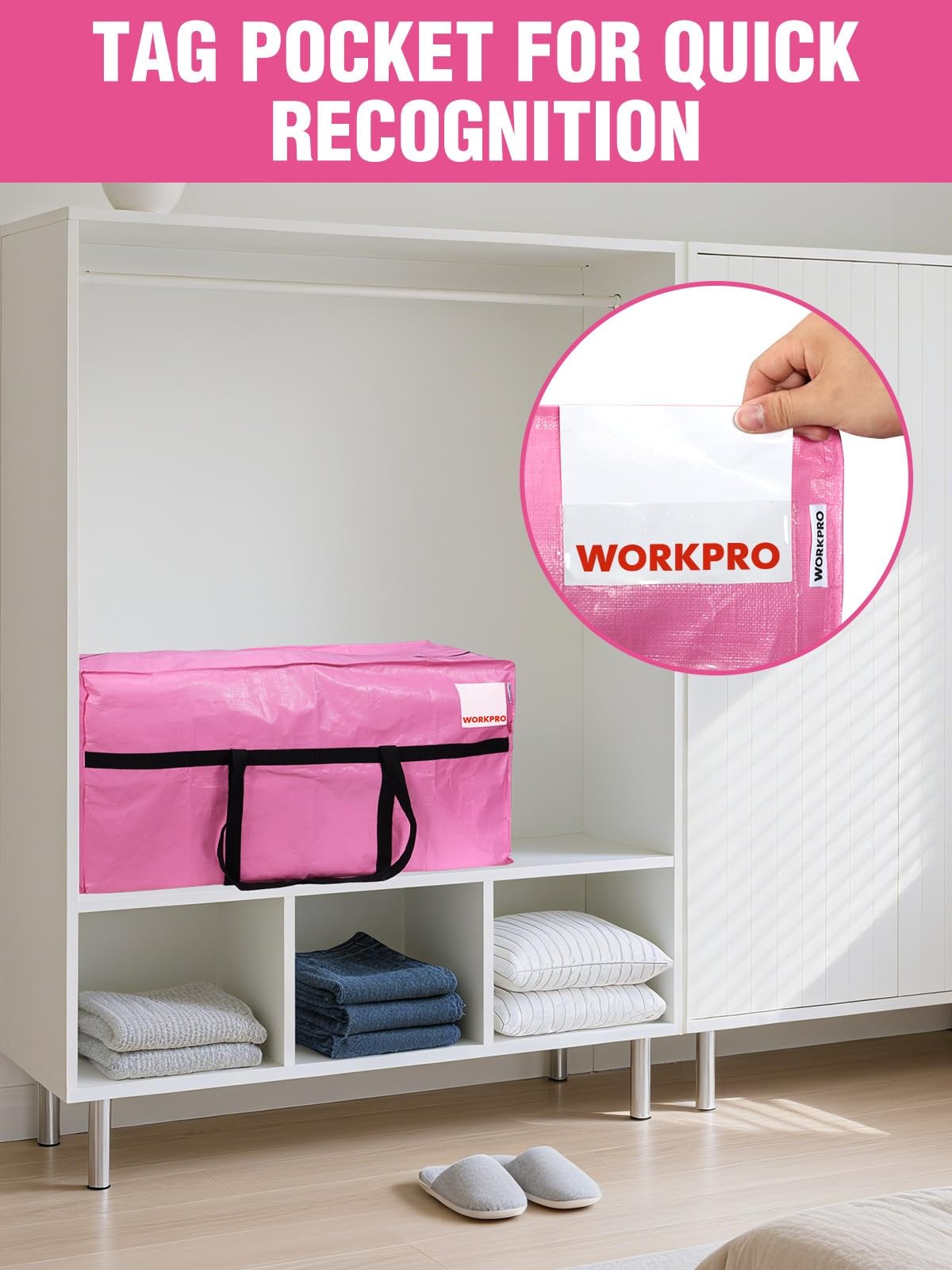 WORKPRO 2-Pack 66 Gallon Extra Large Moving Bags Heavy-Duty with Zippers Handles