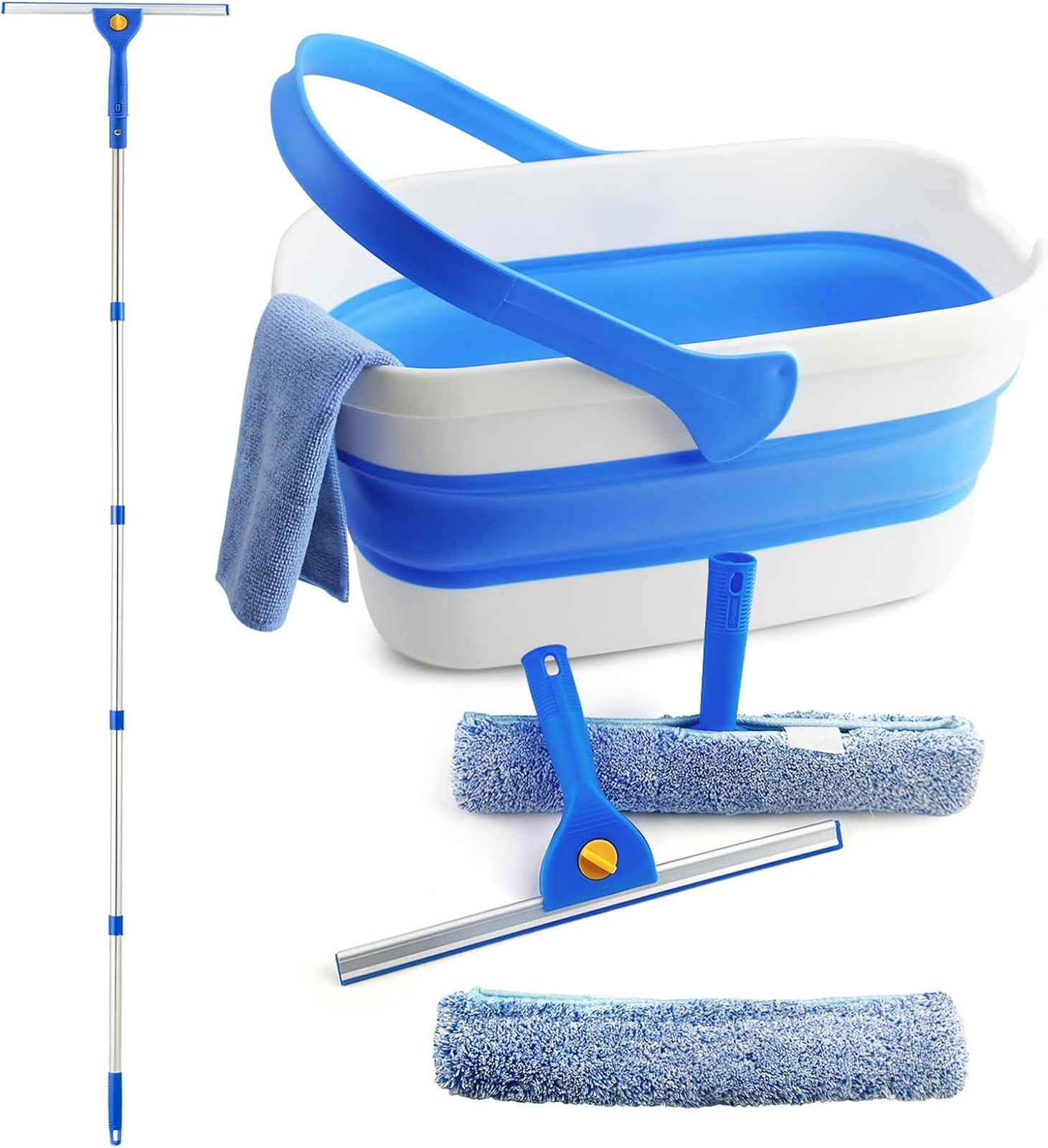 Professional Window Cleaning Kit with Collapsible Bucket 3 Gallon, 14" Squeegee