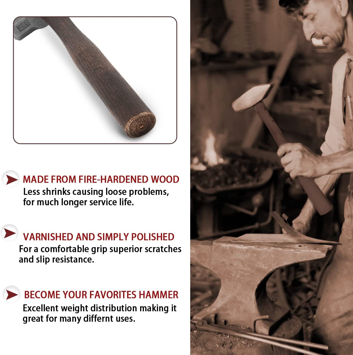 4LB Blacksmith Handmade Hammers for Farrier Knife Maker Blacksmith Forging Tool