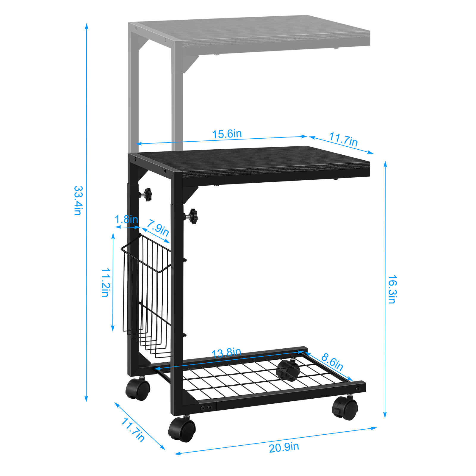 C-Shape Sofa Side Table Laptop Coffee End Table Height Adjustable Snack Table US
