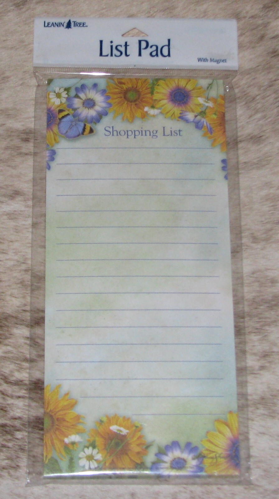 LEANIN TREE "Shopping List"~Flowers & Butterfly~Magnetic List NotePad~#61847