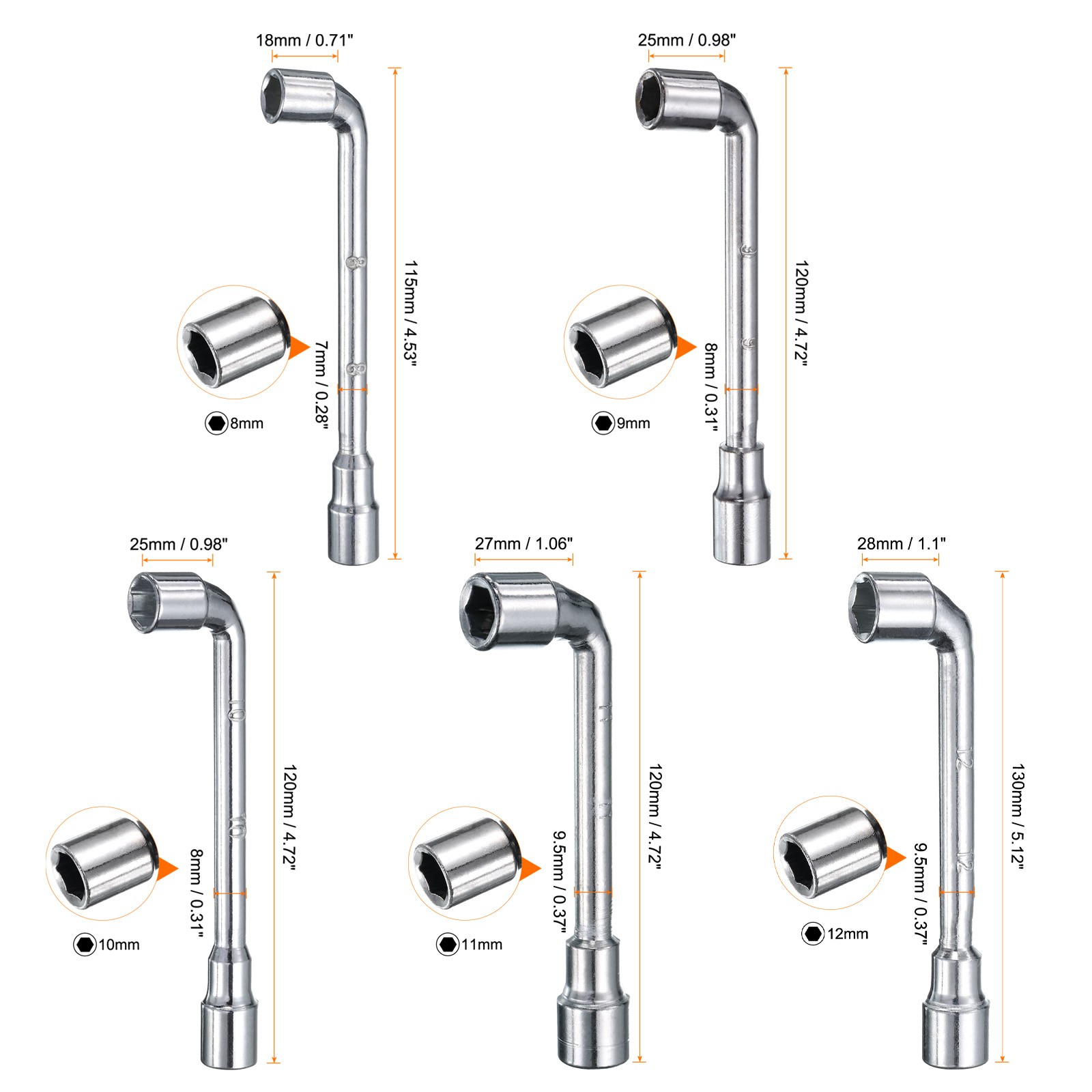 l Shaped Angled Hex Socket Wrench 8/9/10/11/12mm Double Ended Socket Spanner,