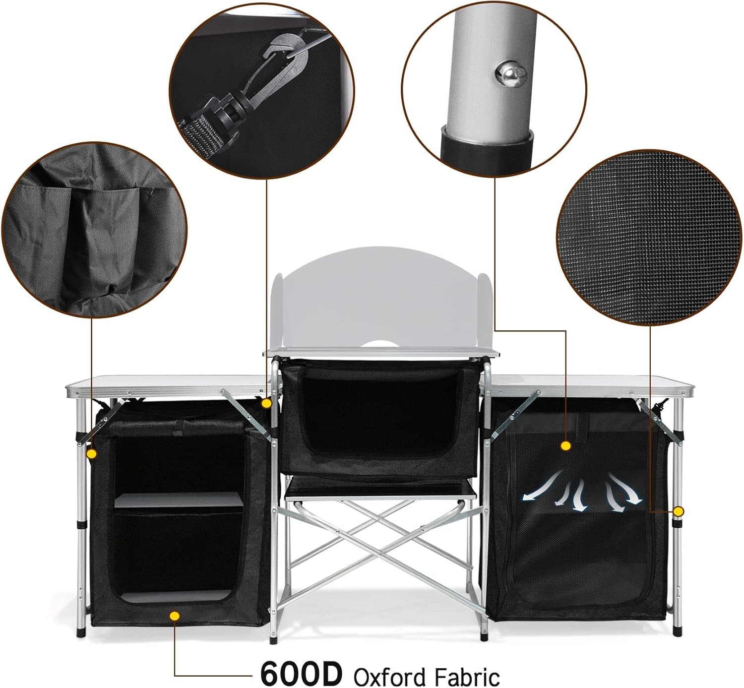 Seeutek Foldable Camp Kitchen Table with Storage Black