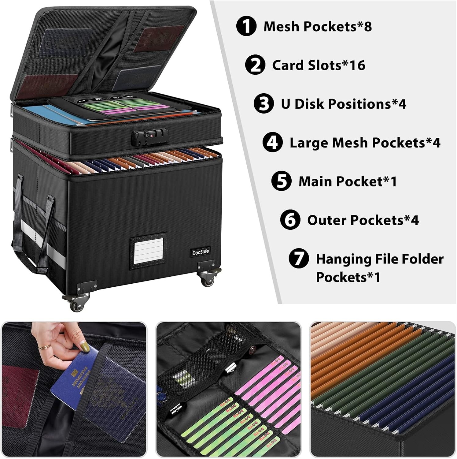 Collapsible Fireproof File Box with Lock and Wheels - Secure Document Storage