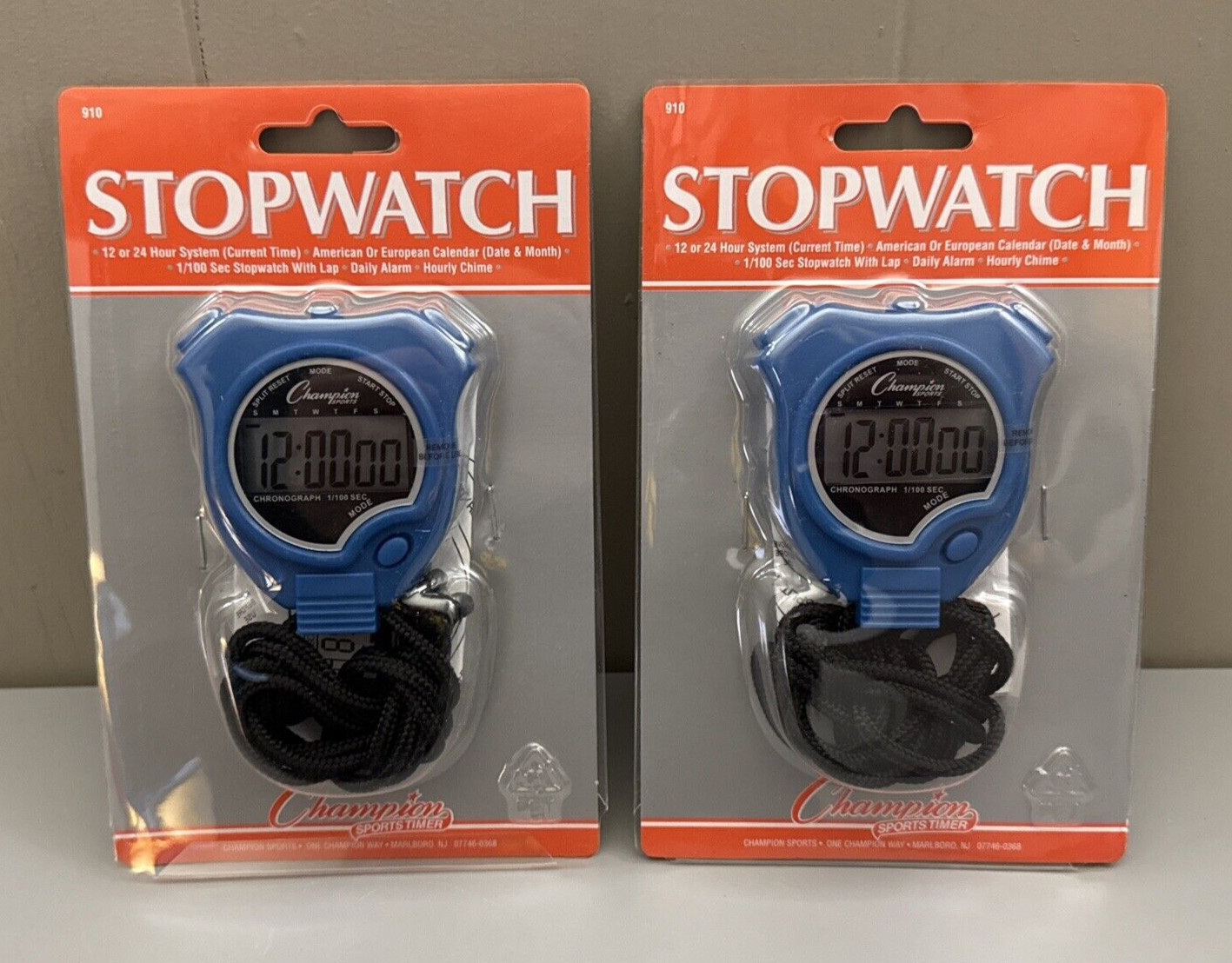 (2) Stopwatches Champion Sports Track & Field  1/100 Sec W/Lap 12/24 Hr!