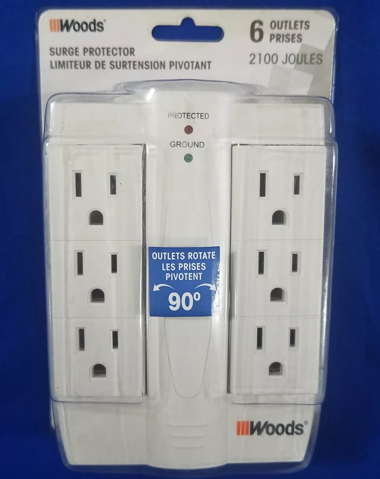 Woods Surge Protector 6 Rotating Outlets Protected Ground NEW