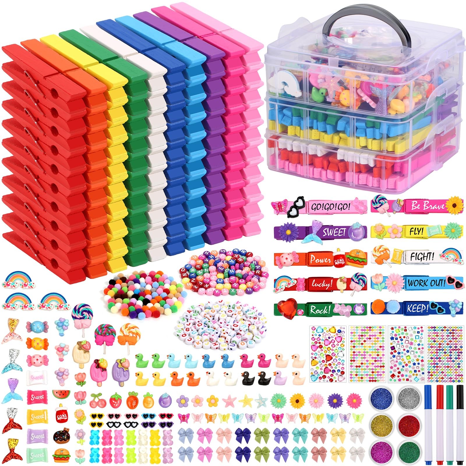 Cheer Pins Spirit Clip Set, 100 Colored Wooden Clothes 340 Multicolor