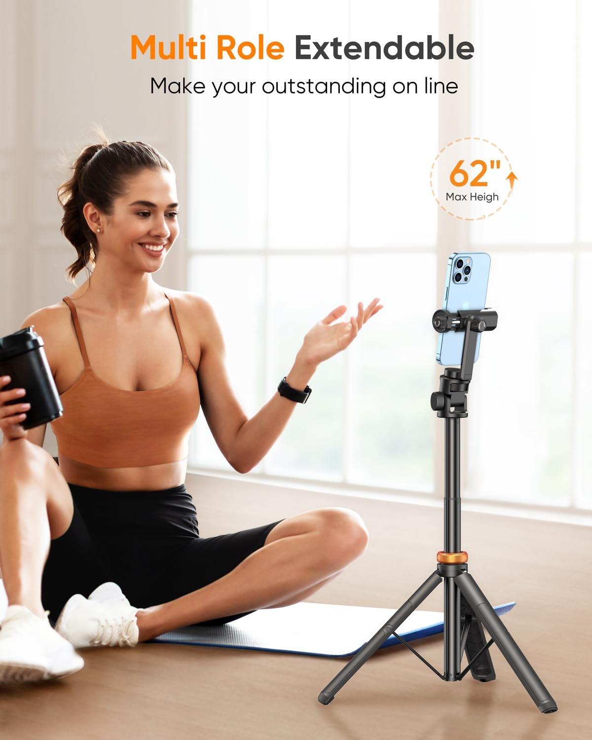Newest iPhone Tripod Stand, EUCOS 62" Phone Tripod&Selfie Stick with Remote