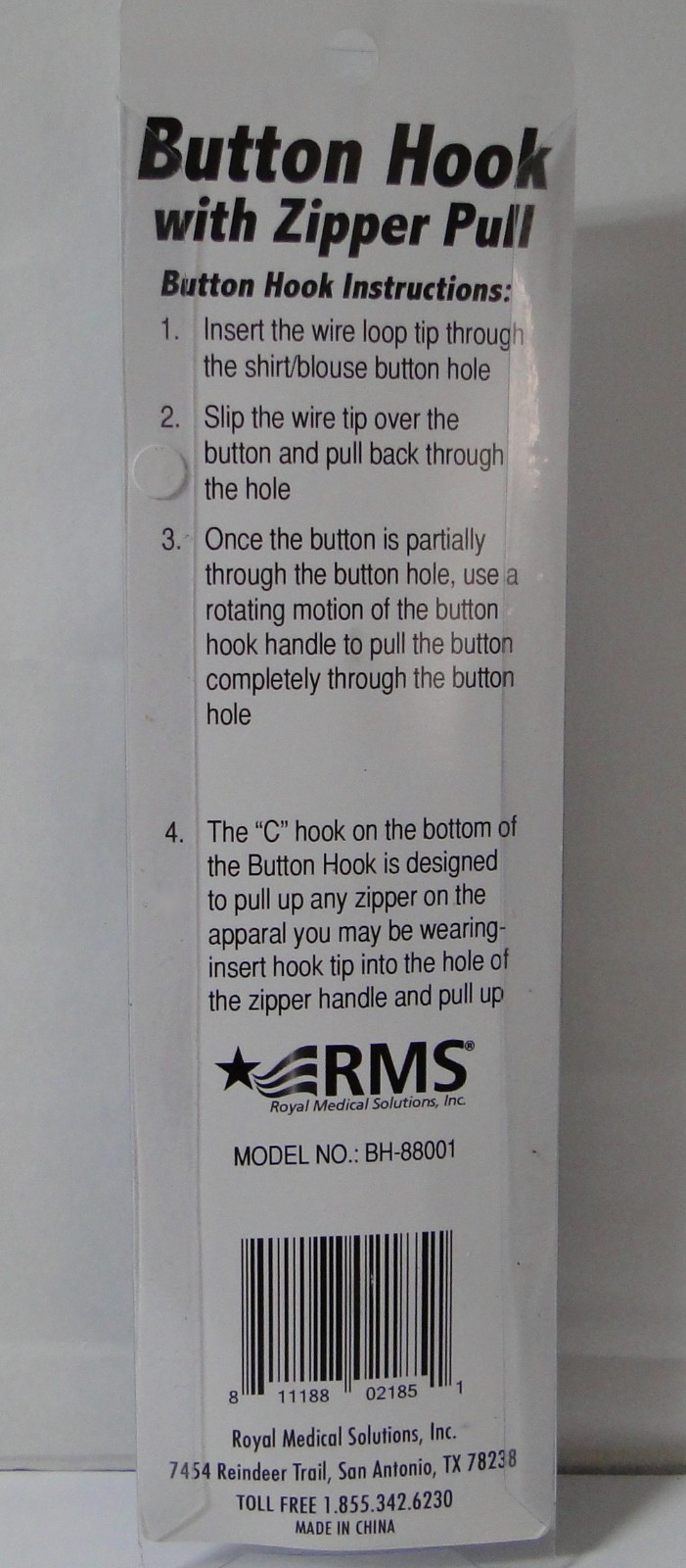 RMS Button Hook with Zipper Pull Button Assist Device with Comfort and Wide Grip