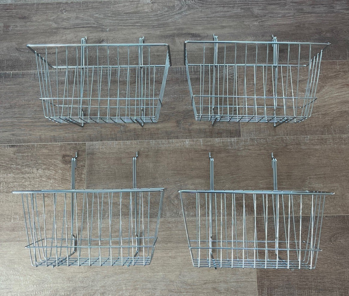 Chrome Wire Baskets for Slatwall, Gridwall and Pegboard 12" x 6" x 6" (Set of 4)