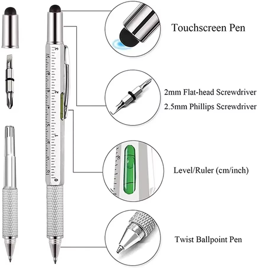 7-in-1 Multi-Tool Stylus Pen – Touchscreen Ballpoint Pen with Screwdriver, Ruler