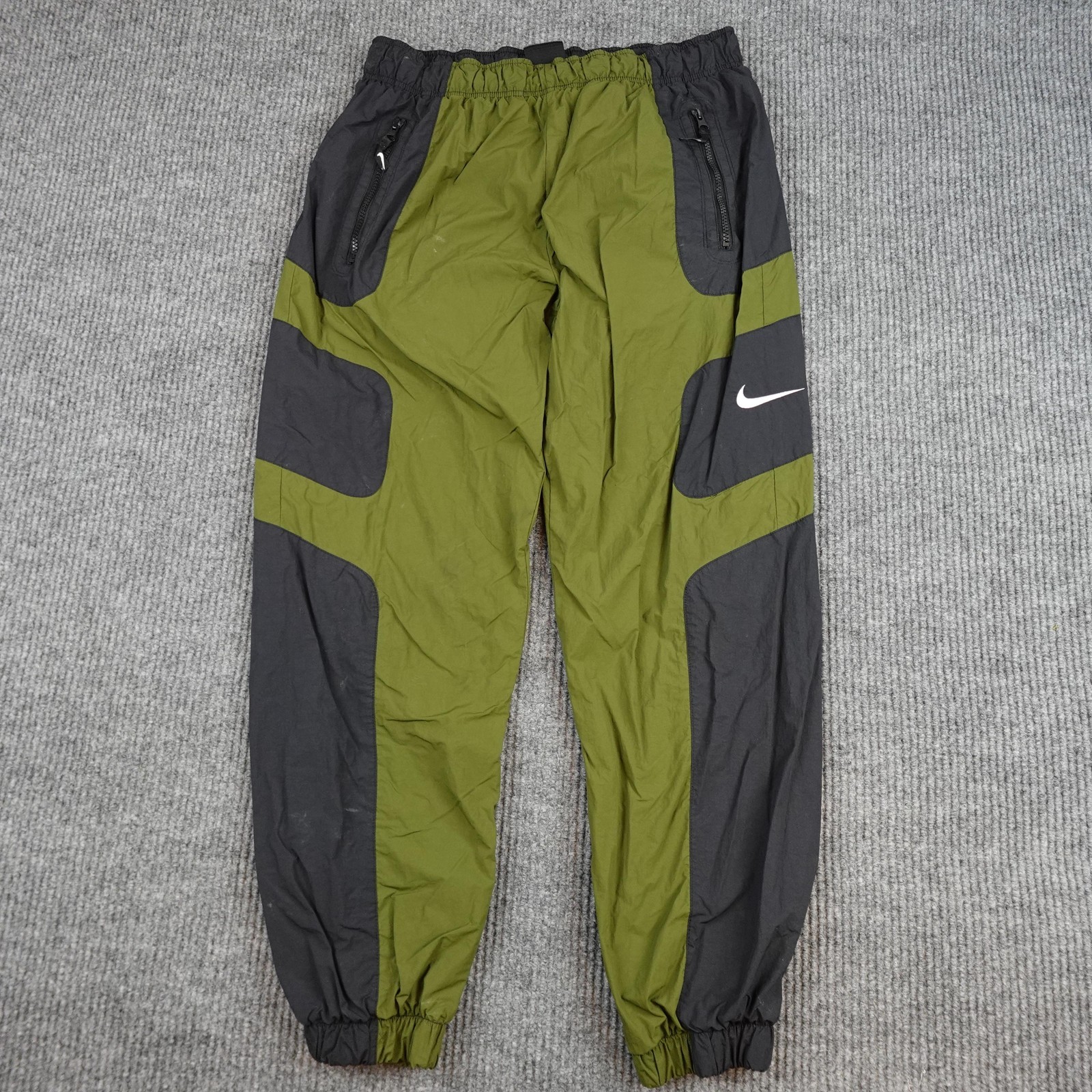 Nike Reissue Woven Pants Mens Large Green Colorblock Elastic Cuff Zip Pockets