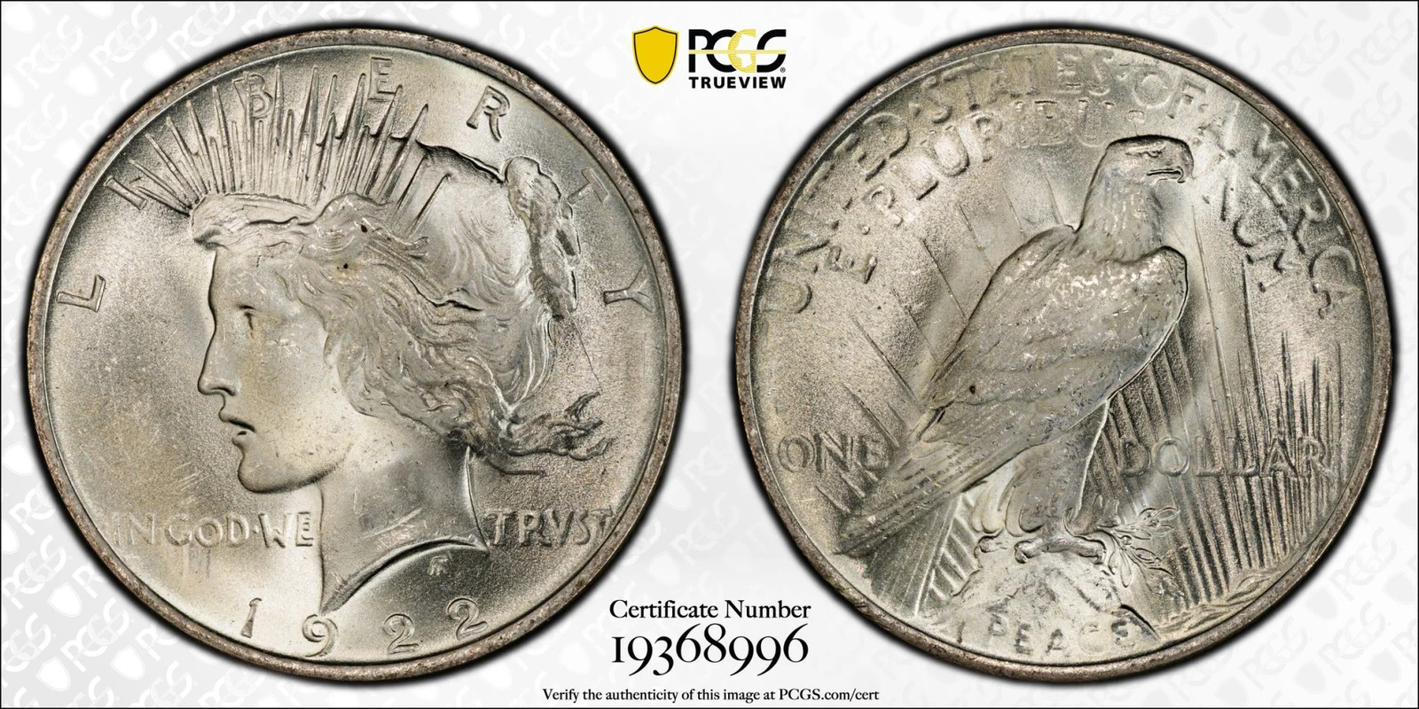 1922 Peace Silver Dollar PCGS MS64+