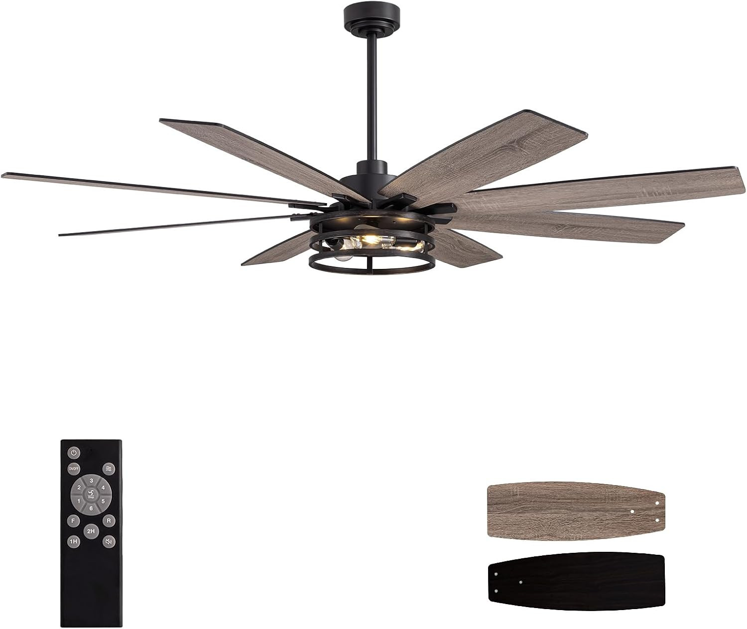 72" Black Modern Ceiling Fan with Lights & Remote, 6 Speed Reversible Motor
