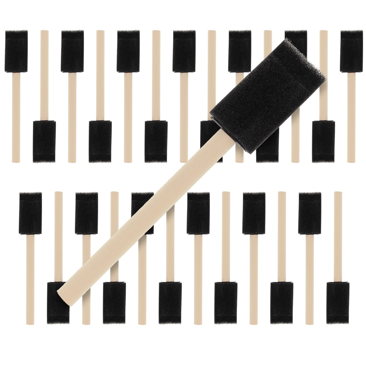 25 Pack - 1"  Foam Sponge Paint Brush Set Wood Handle Craft Touch Up Stain