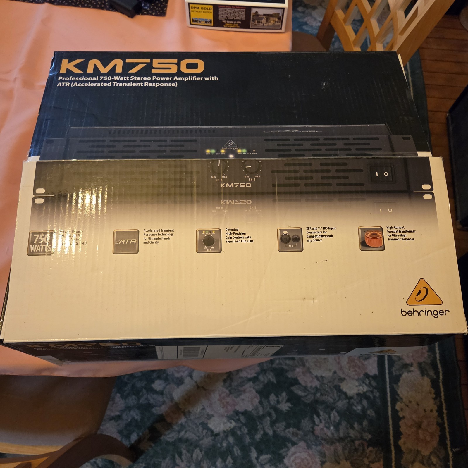 BEHRINGER KM750 Rack Mount Amp W. ATR SKU#2046313 Open Box, Unused. 400 Watts ×2