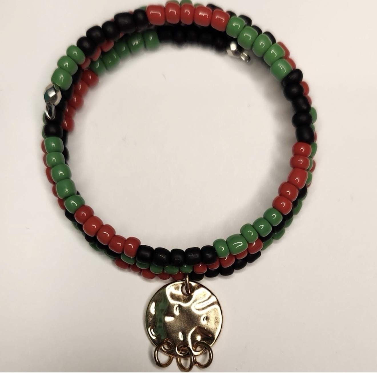 Multicolor beaded glass bracelet with dangle charm, bohemian