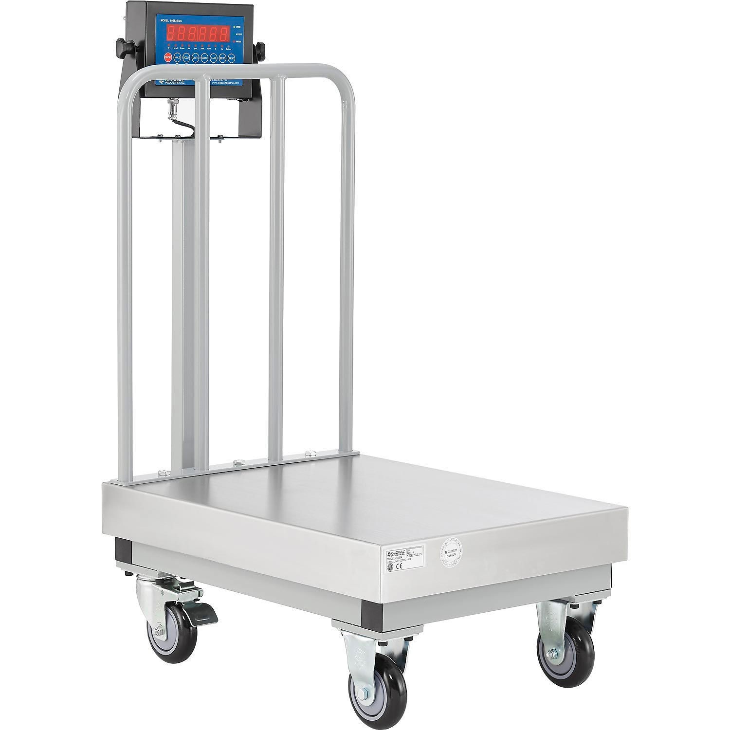 Global Industrial NTEP Mobile Bench Scale with Backrail and LED Display 500 lb x